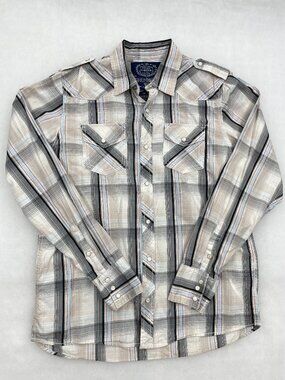 GPH Supply Plaid Pearl Snap Western Cowboy Blue Red Gray Shirt Men's M